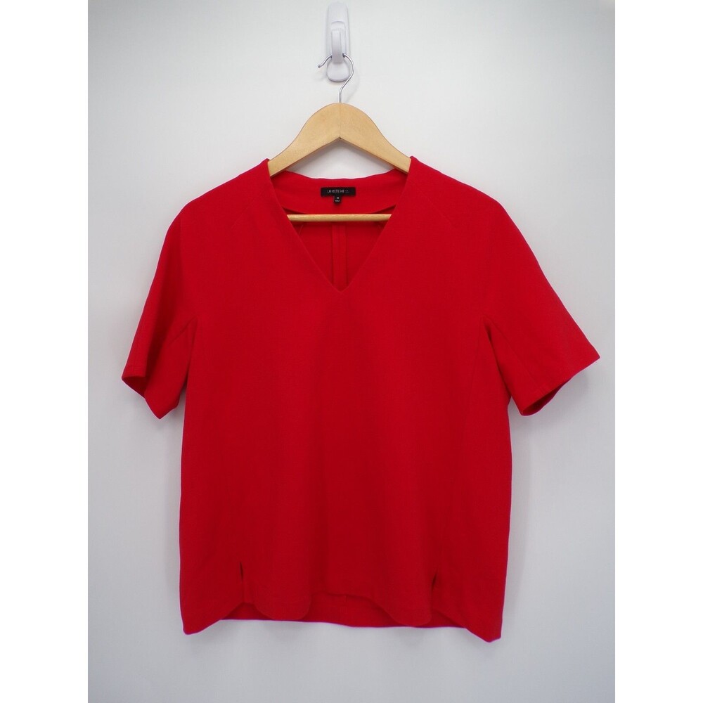 Lafayette 148 New York Womens V Neck Ponte Knit Top Blouse Red Size Medium